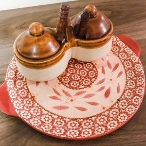 Stoneware double jelly/jam/condiment set